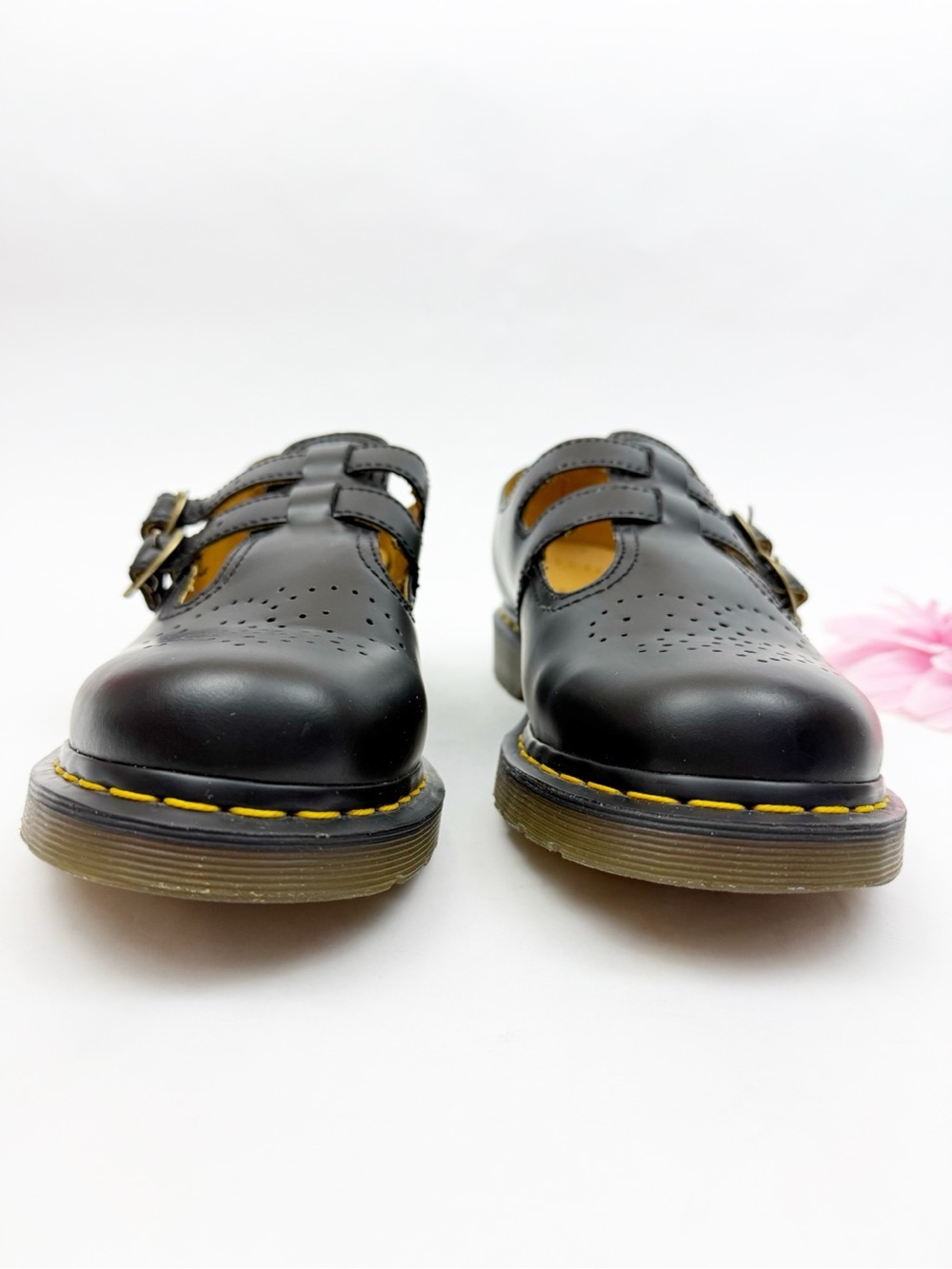 Dr. Martens Smooth Leather Mary Jane Shoes Black Double Buckle Perforated - Picture 2 of 15
